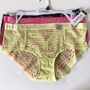 Bebe Womens 3 Pack Boy Legs Intimates Panties